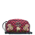 GUCCI Gucci Marmont Small Monogram Embroidered Diagonal Chain Shoulder Bag Red 447632