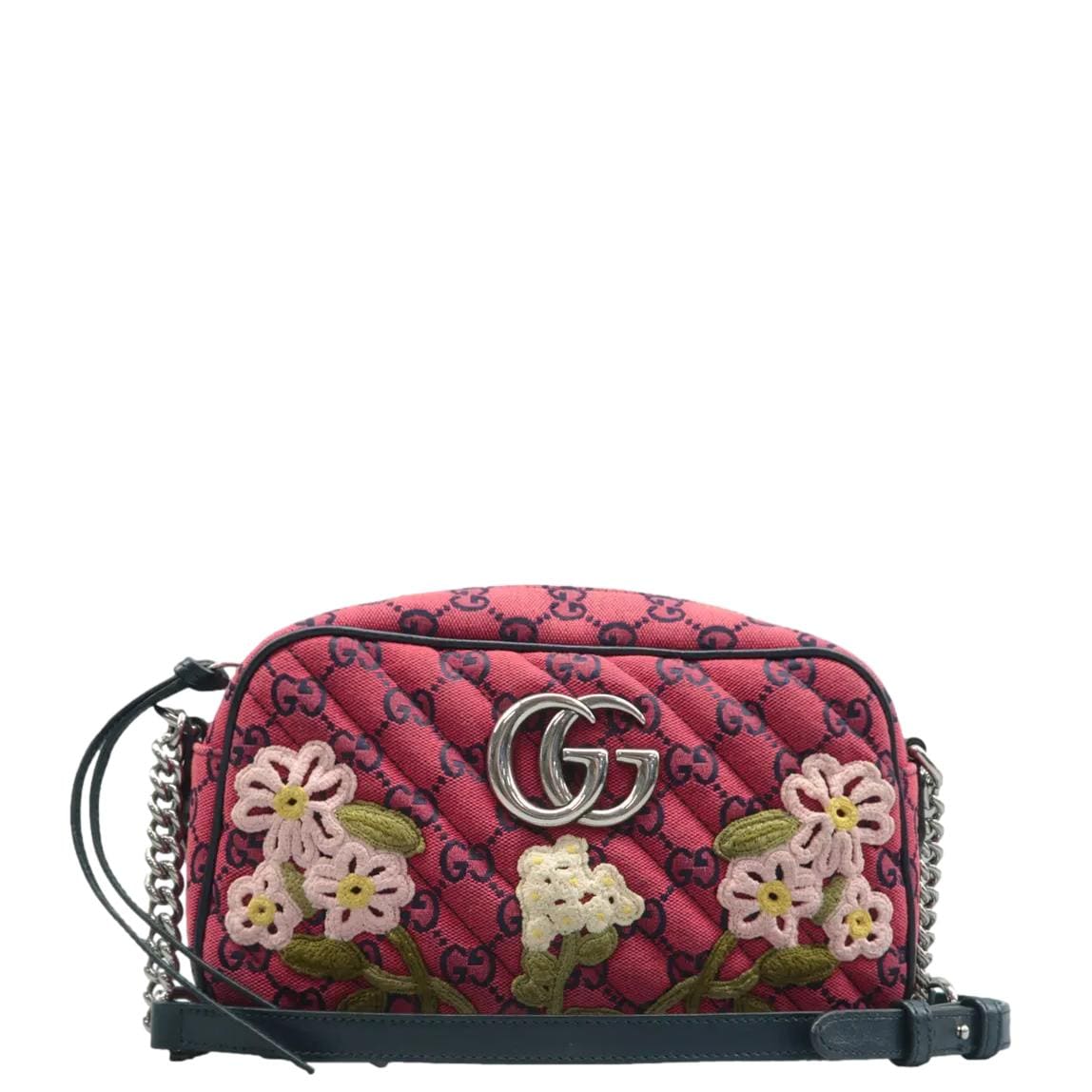 GUCCI Gucci Marmont Small Monogram Embroidered Diagonal Chain Shoulder Bag Red 447632