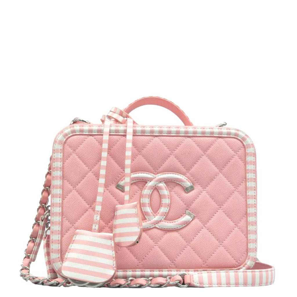 Chanel Vanity Case Filigree CC Medium Caviar Quilted Shoulder Bag Pink
