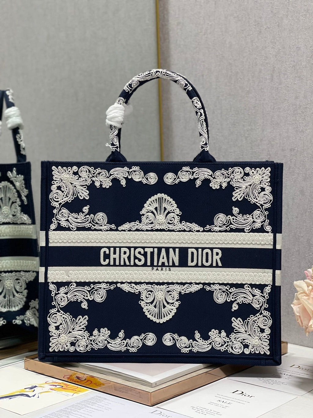 Dior MeDiorum Book Tote Blue and White Cornely Embroidery, Blue, For Women Women’s Handbags, Shoulder Bags, 42cm CD M1286ZTZB_M928
