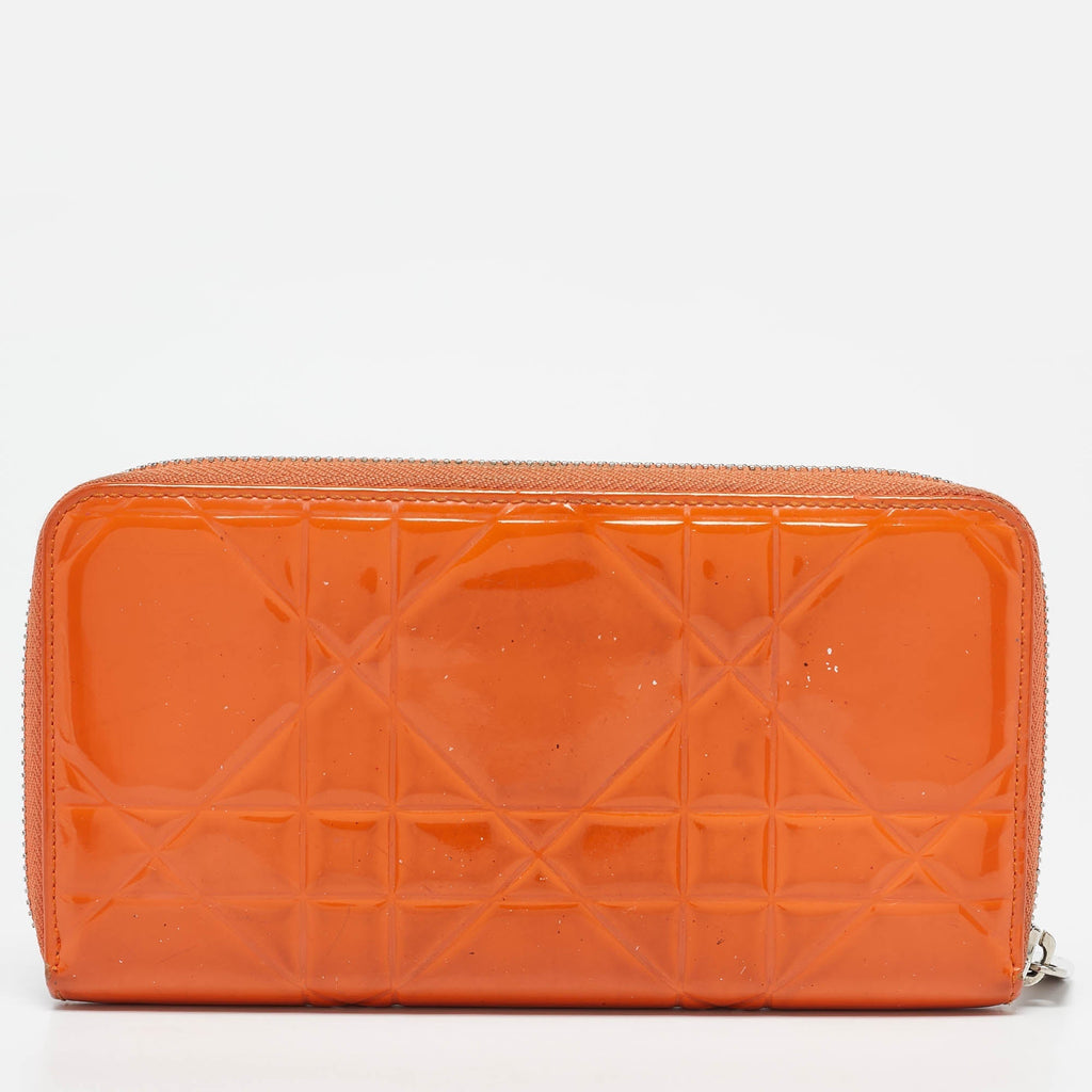 Dior Orange  Leather Lady Dior Zip Around Wallet