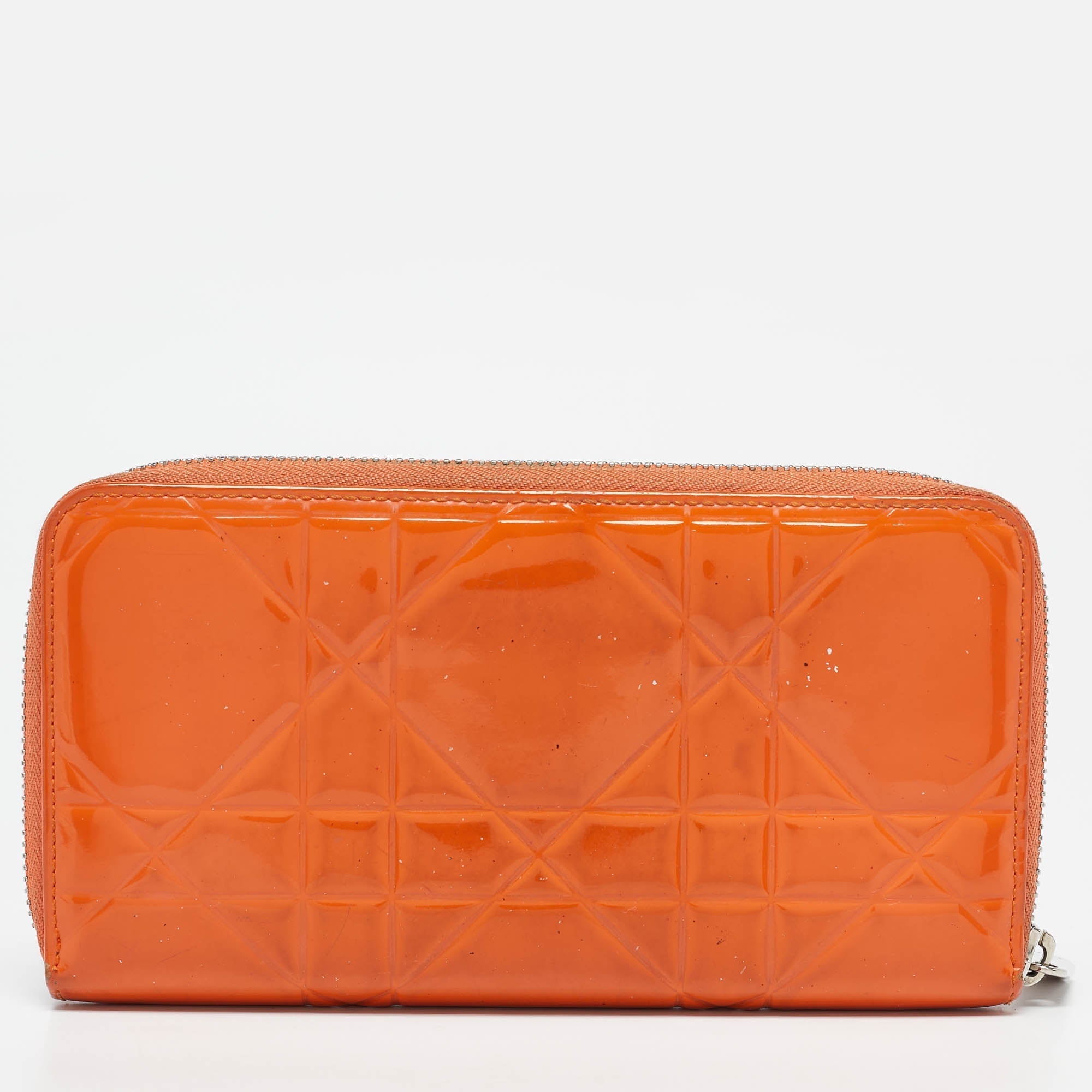 Dior Orange  Leather Lady Dior Zip Around Wallet