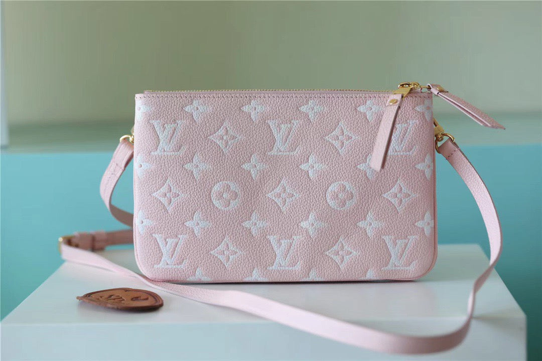 Louis Vuitton Double Zip Pochette Monogram Empreinte Candy Pink For Women,  Shoulder And Crossbody Bags 20cm/7.9in Louis Vuitton M81429