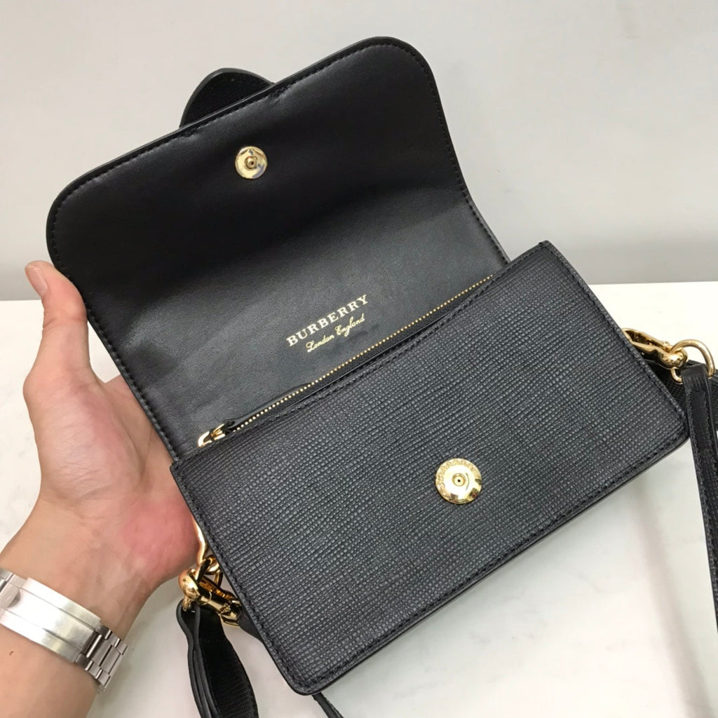 Burberry Small Bridle House Check And Buckle Crossbody Black For Women, Bags 7.8in/20cm