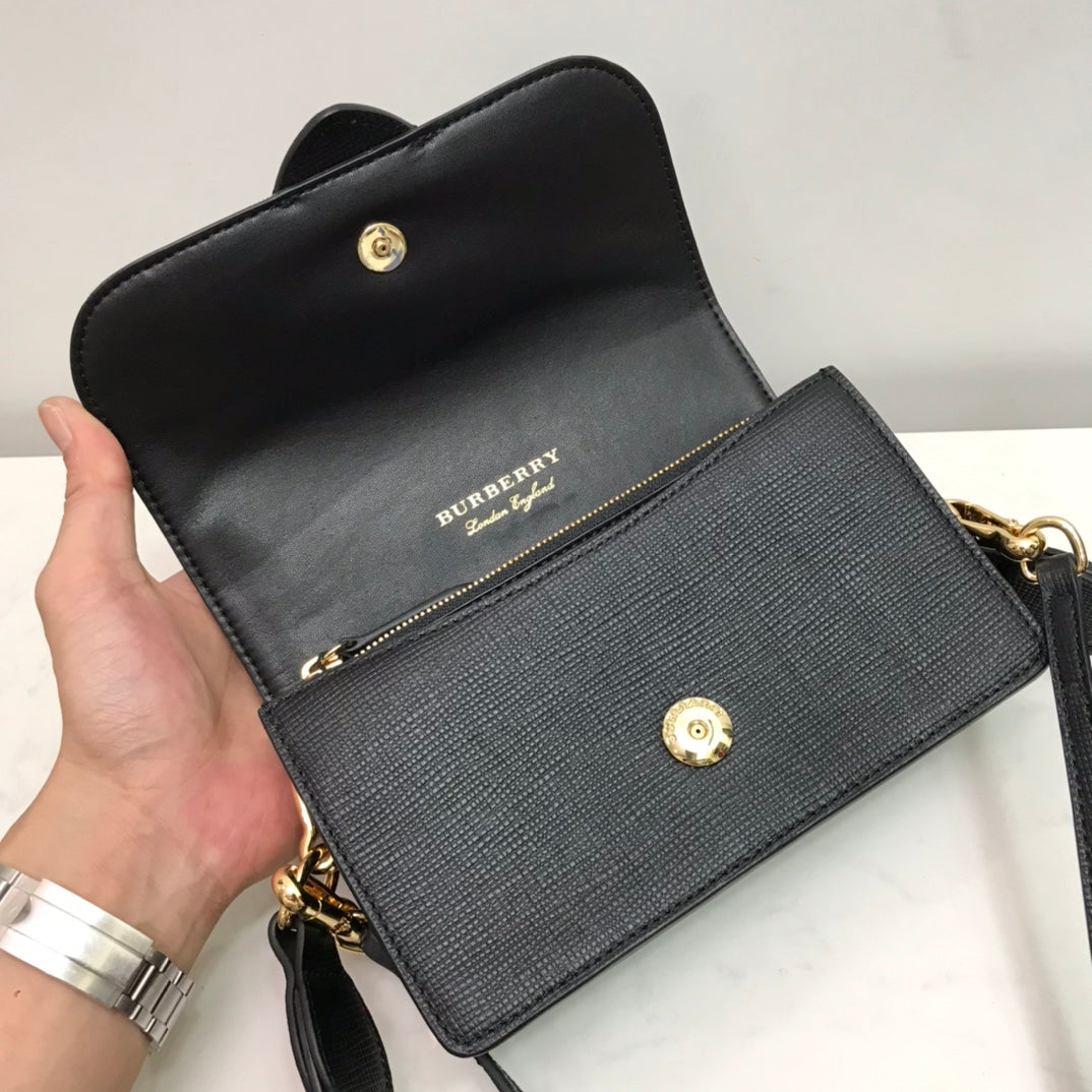 Burberry Small Bridle House Check And Buckle Crossbody Black For Women, Bags 7.8in/20cm