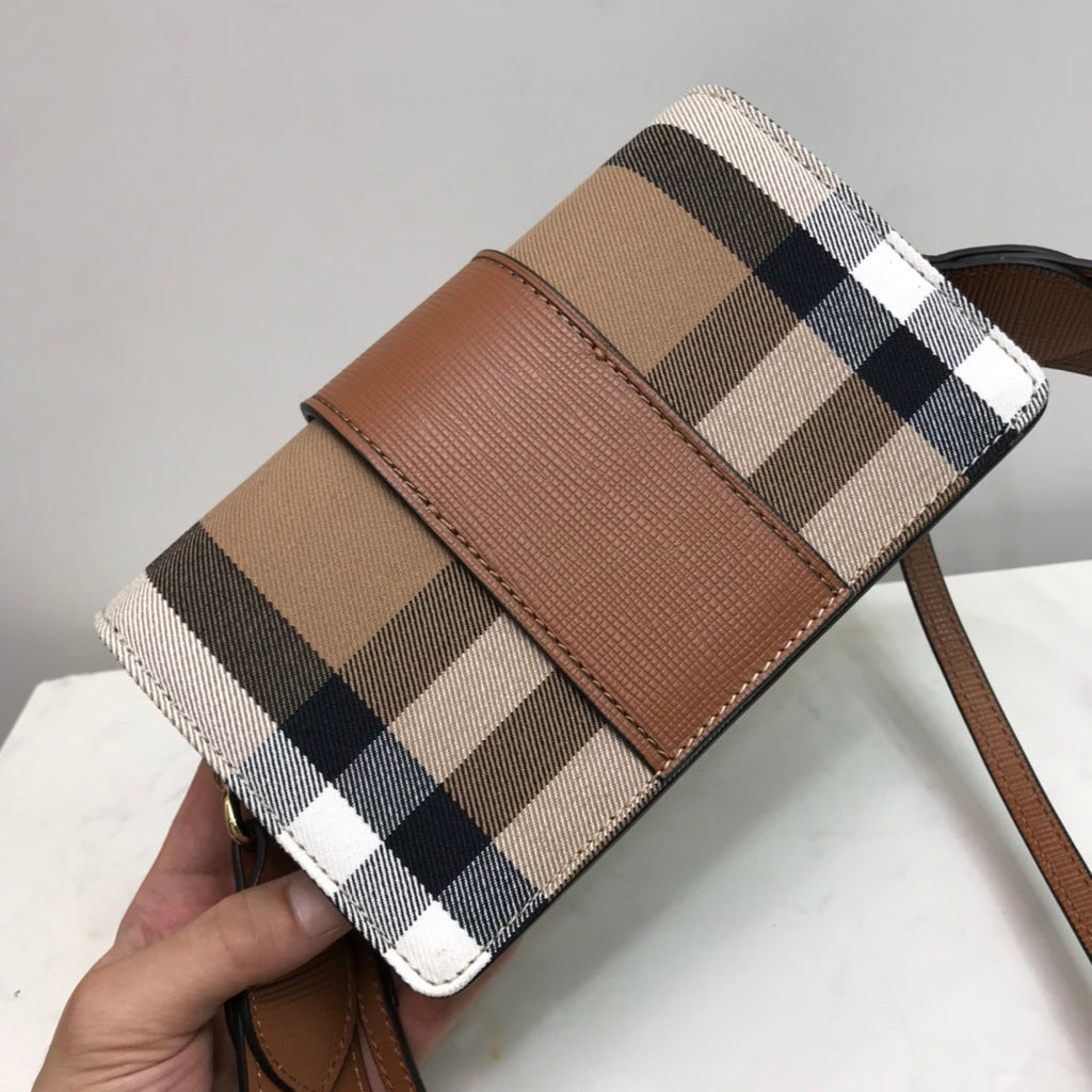 Small Bridle House Check And Buckle Crossbody Brown For Women, Bags 7.8in/20cm