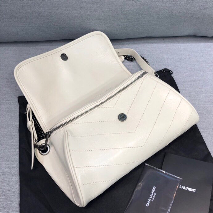 Saint Laurent Niki MeDiorum Crinkled Shoulder Bag White For Women 11in/28cm YSL