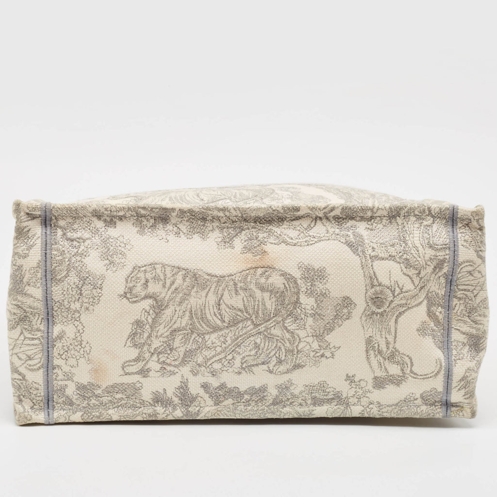 Dior Grey/white Embroidered Canvas Medium Toile De Jouy Book Tote