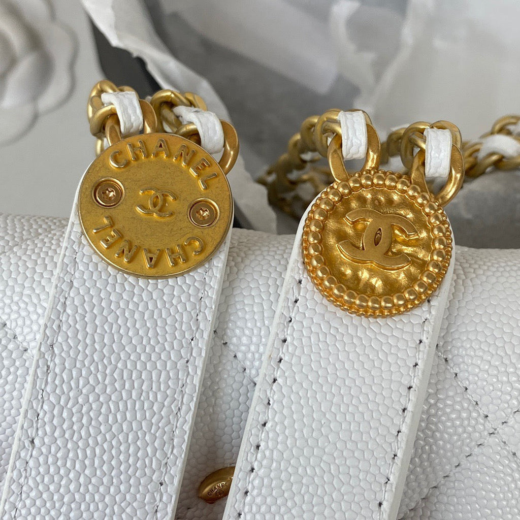 Chanel Clutch With Chain Gold Hardware Grained Shinny White For Women Handbags, Shoulder Bags 4.7in/12cm AP2857