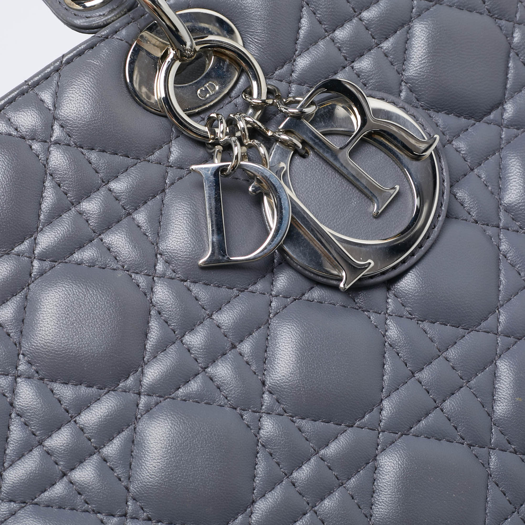 Dior Grey Cannage Leather Large Lady Dior Tote