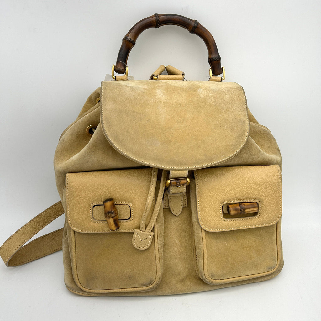 GUCCI Bamboo Shoulder Bag Suede Brown Gold WDgu6626ck