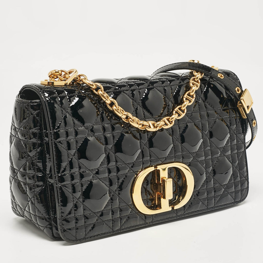 Dior Black Cannage  Leather Medium Caro Shoulder Bag