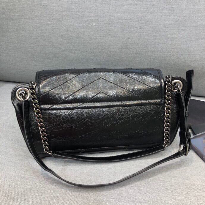 Saint Laurent Niki MeDiorum Crinkled Shoulder Bag Black For Women 11in/28cm YSL
