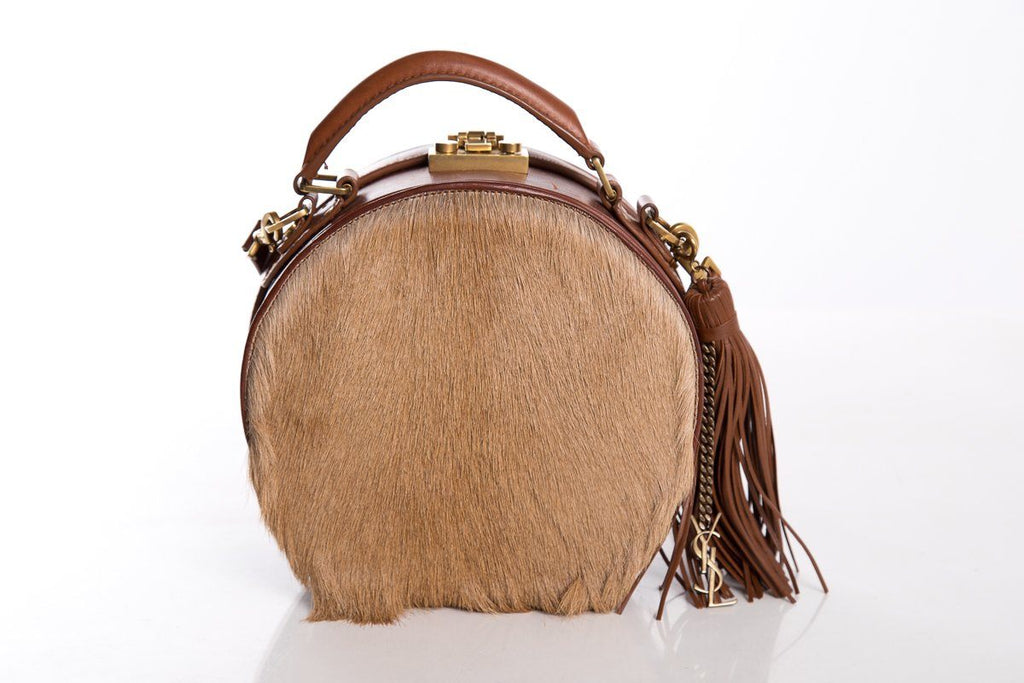 Yves Saint Laurent Brown Gazela Fur Small Hat Box Shoulder Bag