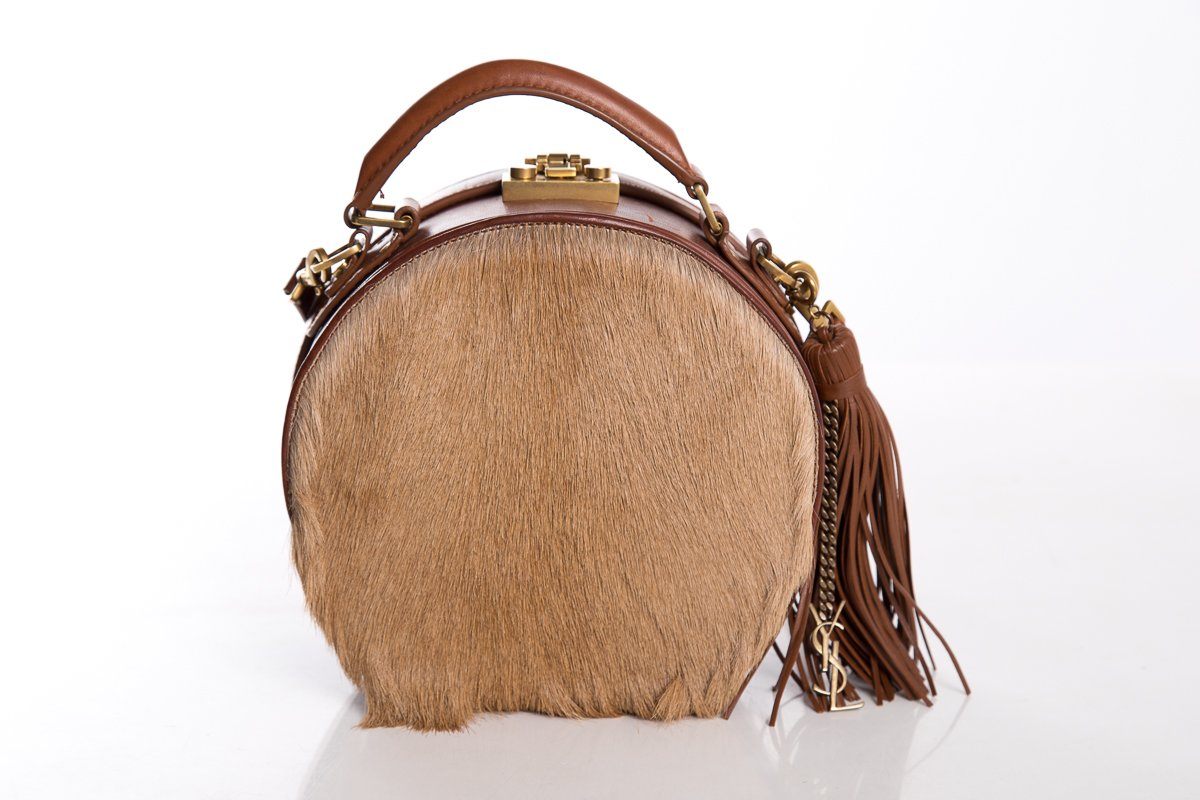 Yves Saint Laurent Brown Gazela Fur Small Hat Box Shoulder Bag