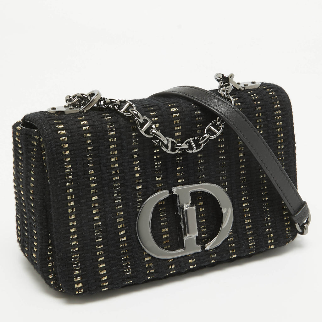 Dior Black/gold Embroidered Fabric Small Caro Shoulder Bag