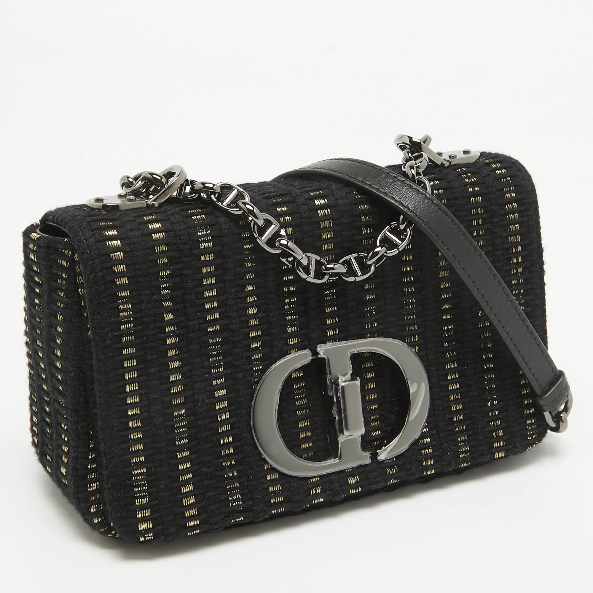Dior Black/gold Embroidered Fabric Small Caro Shoulder Bag