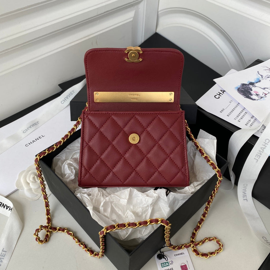 Chanel Clutch With Chain Gold Hardware Red For Women Handbags, Shoulder Bags 5.7in/14.5cm