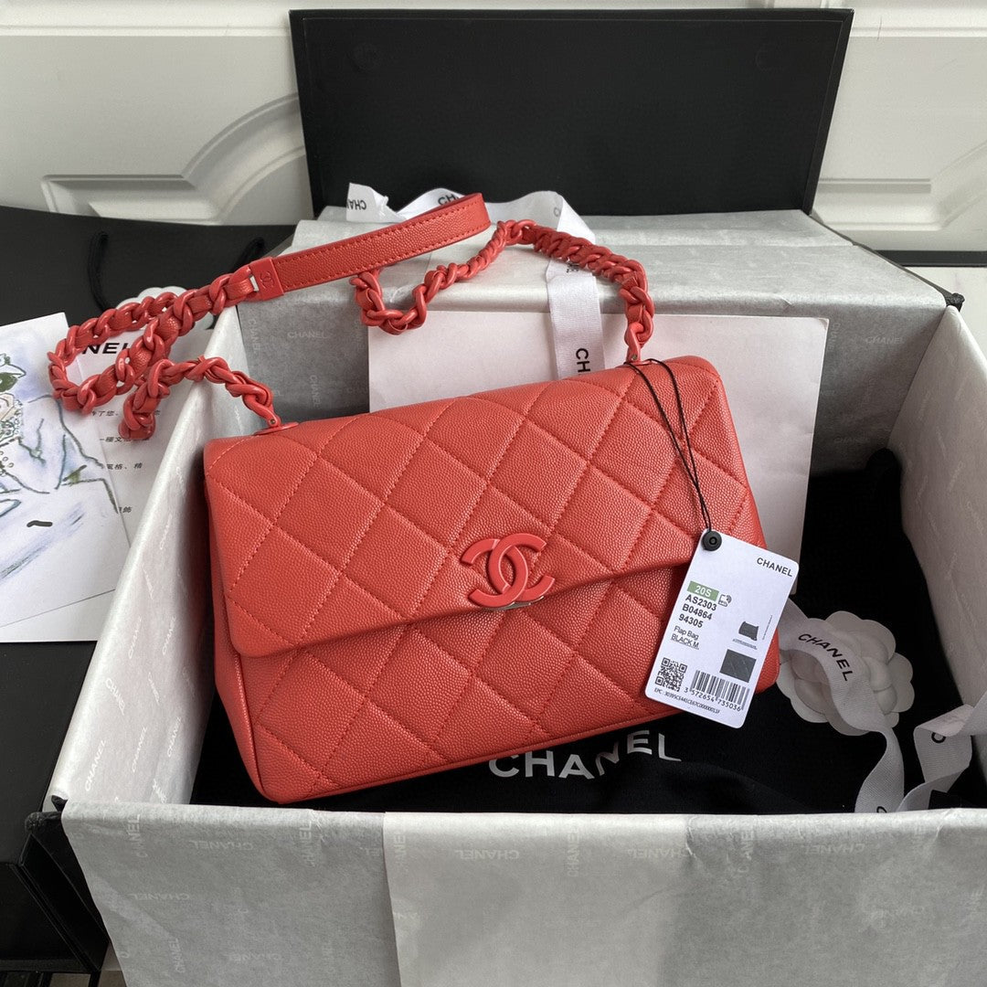ChanelGlamIap Bag Red Hardware Grained Red For Women Handbags, Shoulder Bags 9.4in/24cm AS2303