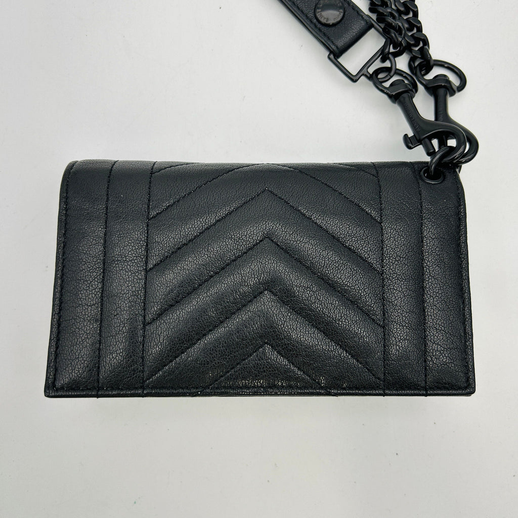 Saint Laurent V-stitch shoulder bag chain wallet black leather women's GP10143542