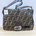 Zucca Print Mamma Baguette Shoulder Bag, Brown Canvas & Leather