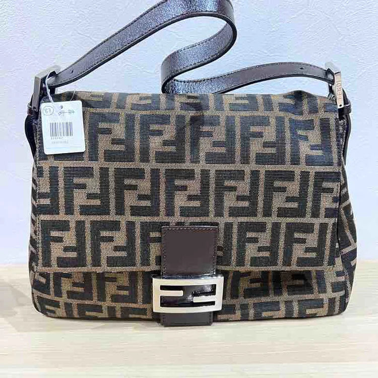 Zucca Print Mamma Baguette Shoulder Bag, Brown Canvas & Leather
