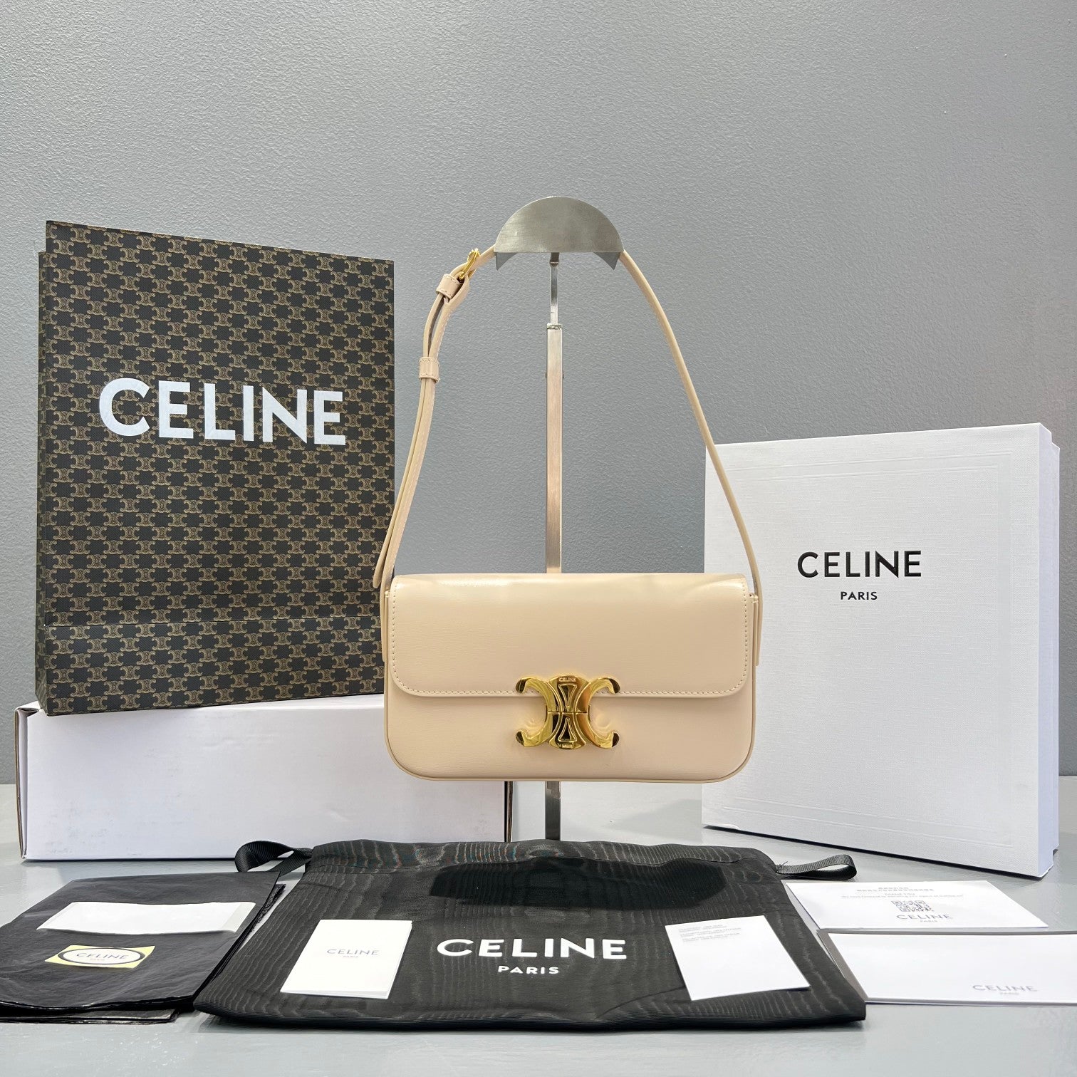 Triomphe Shoulder Bag Beige For Women 8in/20.5cm