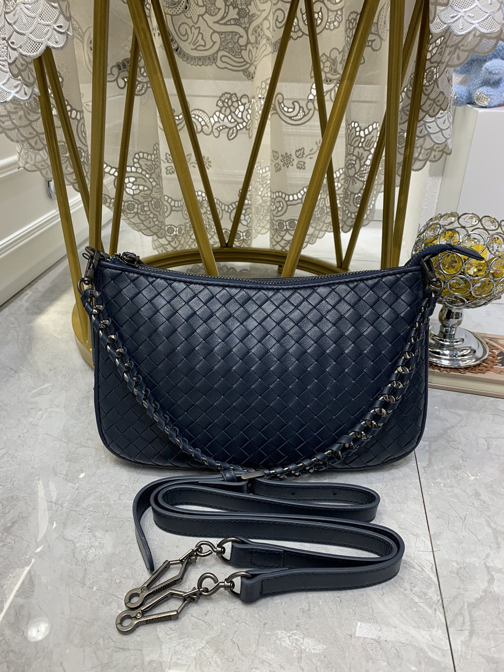 Bottega Veneta Crossbody Bag Blue, For Women, Bags 9.4in/24cm