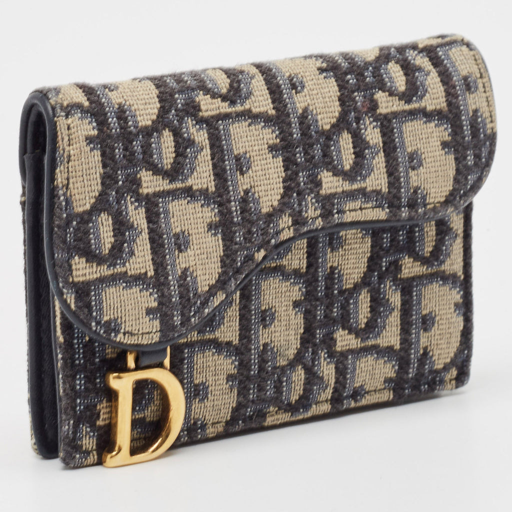 Dior Navy Blue Oblique Canvas And Leather Saddle Wallet