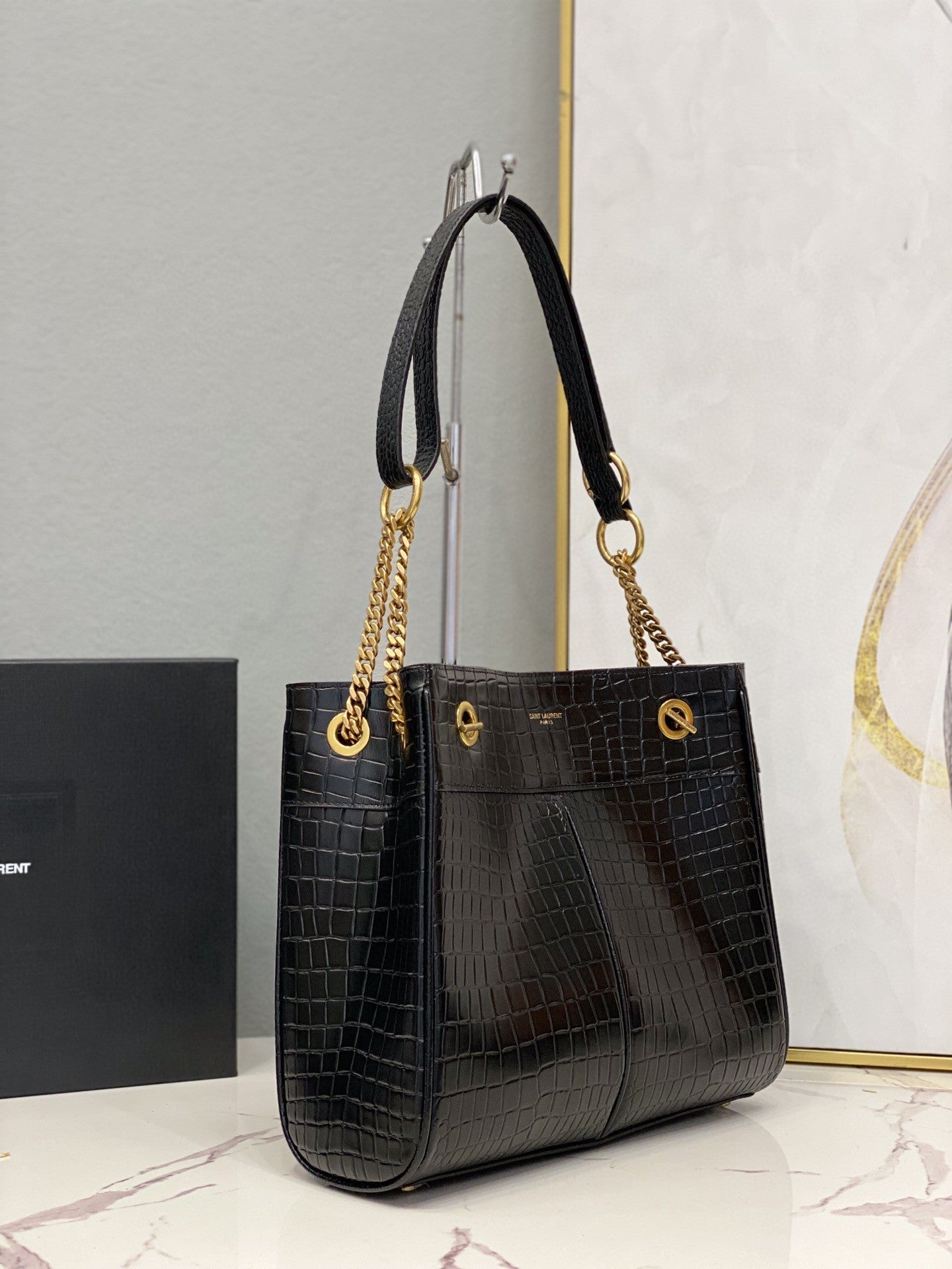 Top Quality Claude-Effect Tote Bag Black For Women 11in/28cm YSL 64028116J0W