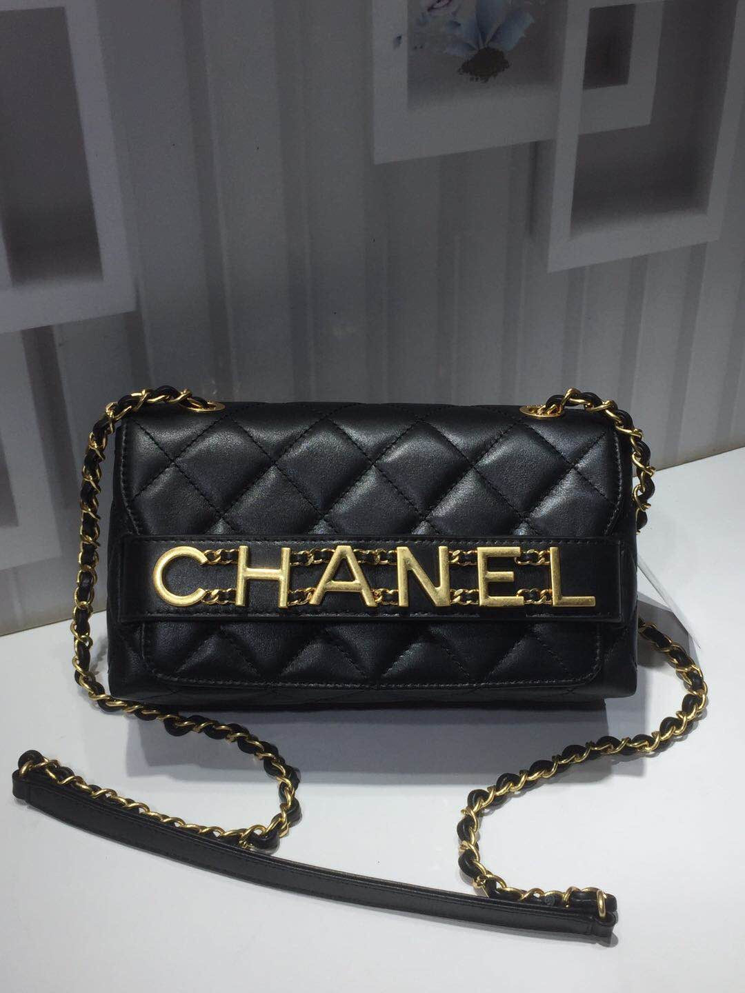 ChanelFront Logo Small GlamIap Bag Gold Hardware Black For Women Handbags, Shoulder Bags 8.2in/21cmAS1490