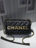 ChanelFront Logo Small Flap Bag Gold Hardware Black For Women, Women’s Handbags, Shoulder Bags 8.2in/21cmAS1490