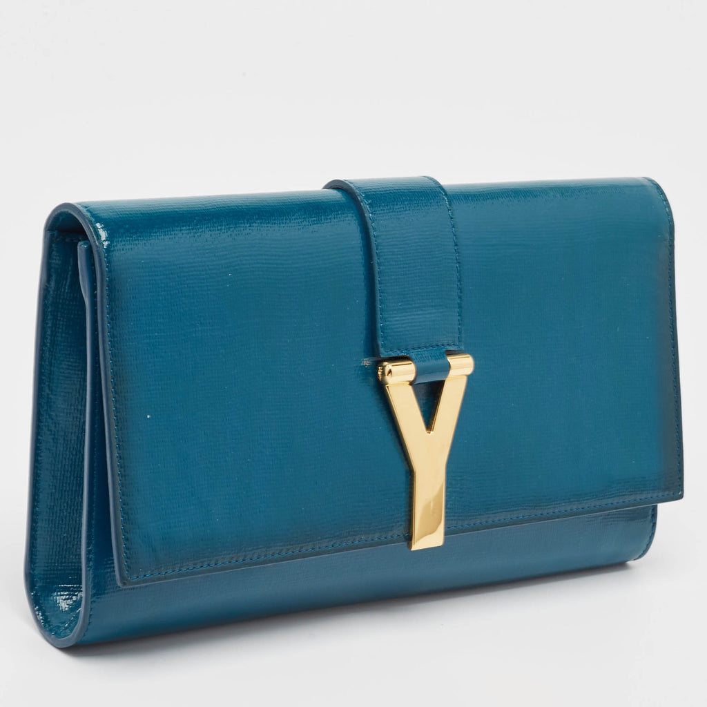 Saint Laurent Teal Green  Leather Y Line Clutch