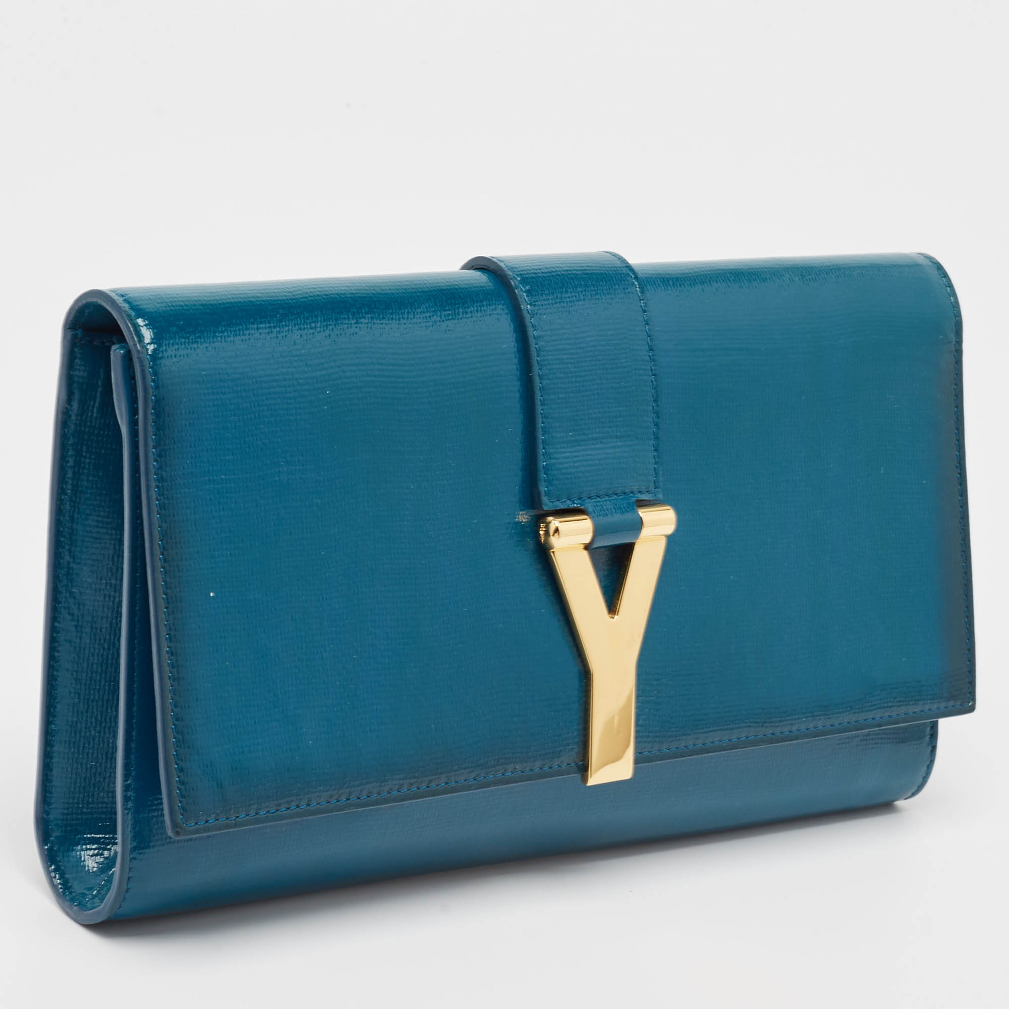 Saint Laurent Teal Green  Leather Y Line Clutch