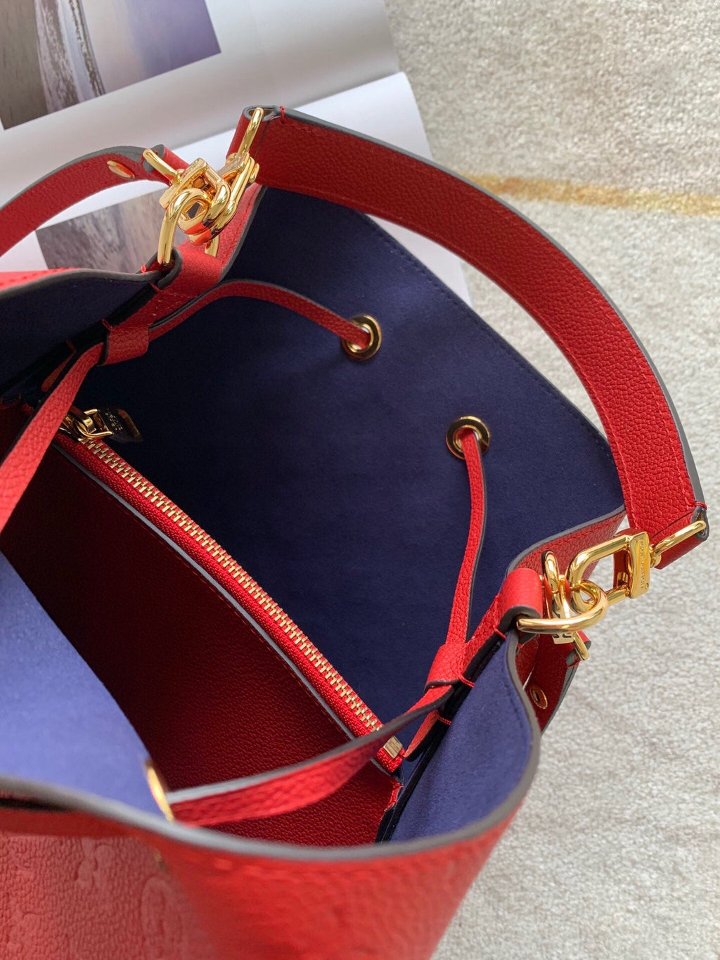 Louis Vuitton NeoNoe MM Bucket Bag Monogram Empreinte Red For Women, Women’s Bags, Shoulder Bags 10.2in/26cm Louis Vuitton