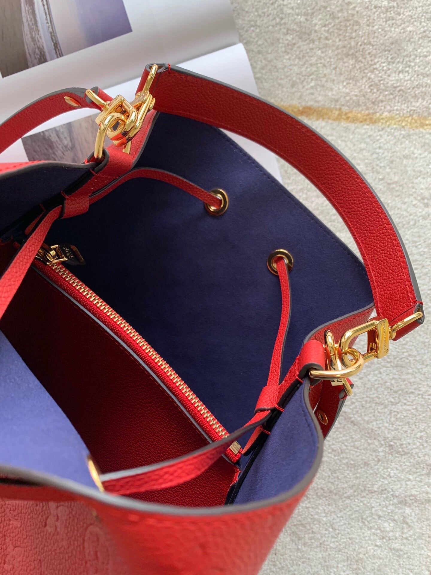Louis Vuitton NeoNoe MM Bucket Bag Monogram Empreinte Red For Women, Women’s Bags, Shoulder Bags 10.2in/26cm Louis Vuitton