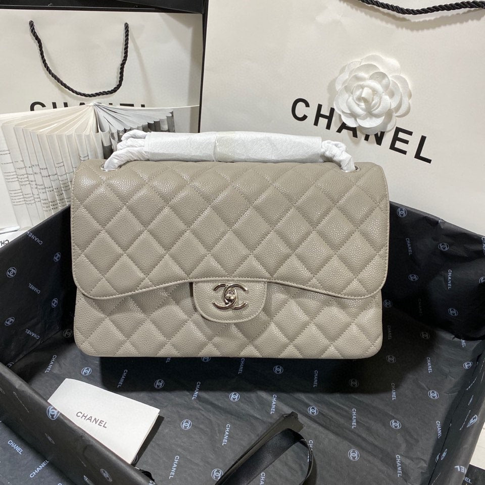 ChanelLarge Classic Handbag SiLouis Vuittoner Hardware Grey For Women Handbags, Shoulder Bags 11.8in/30cm