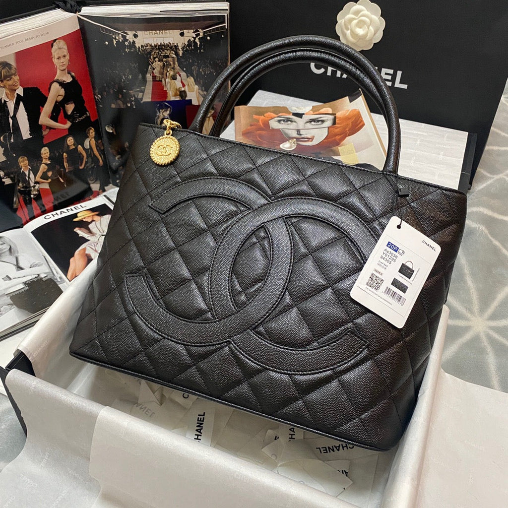 ChanelMedallion Tote Gold Hardware Caviar Black For Women, Women’s Handbags, Shoulder Bags 15.6in/32cm
