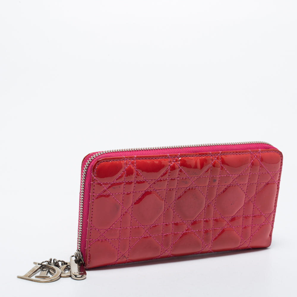 Dior Pink  Leather Lady Dior Zip Around Wallet