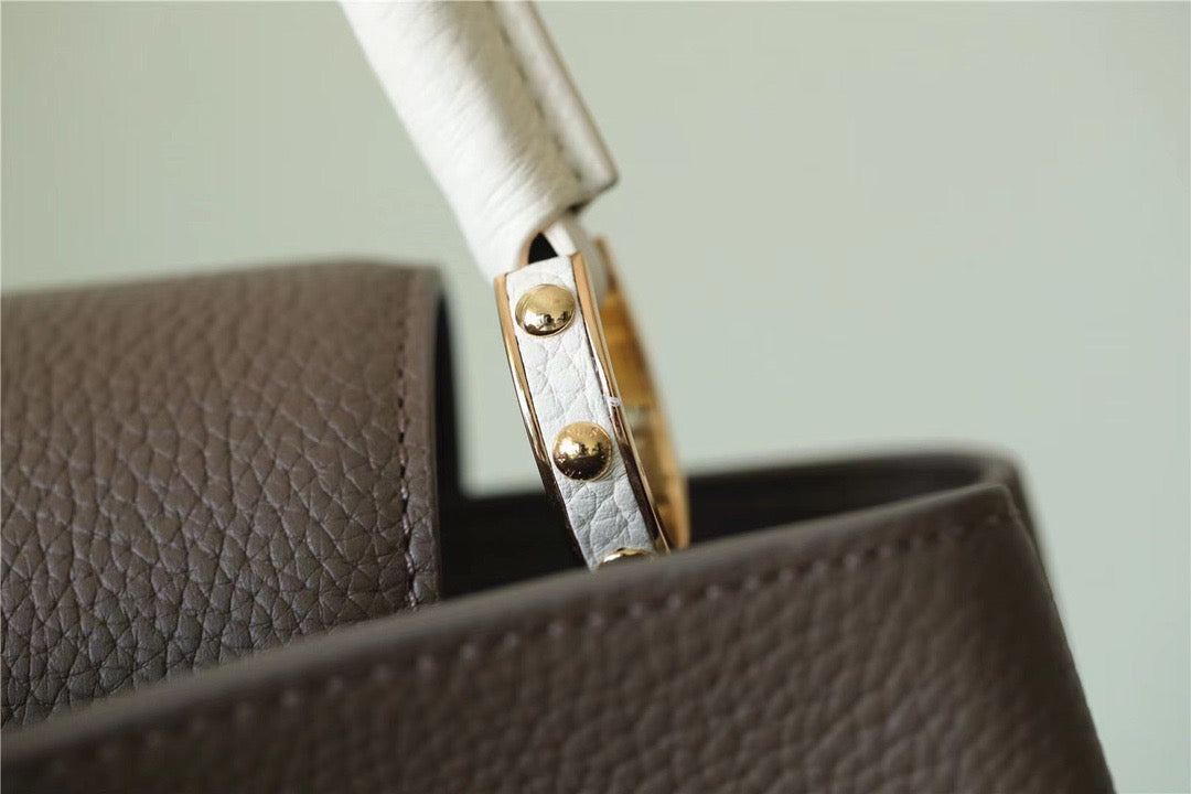 Louis Vuitton Capucines Mini Taurillon Smokey Brown Green/ Creme/ Pink For Women,  Shoulder And Crossbody Bags 21cm/8.3in Louis Vuitton