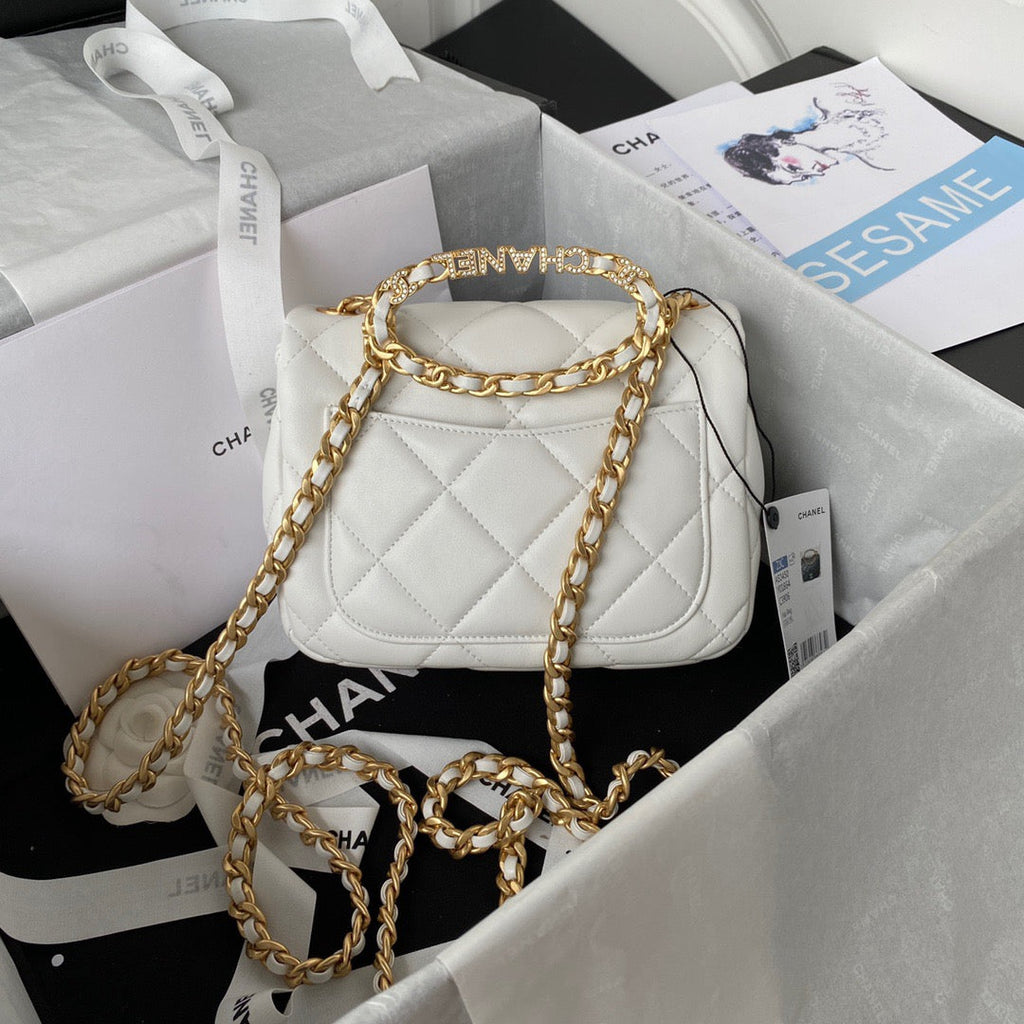 ChanelSmall Flap Bag Gold Hardware White For Women, Women’s Handbags, Shoulder Bags 7.9in/20cm AS3450