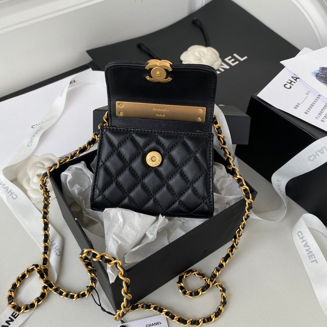Chanel Clutch With Chain Gold Hardware Black For Women Handbags, Shoulder Bags 5.7in/14.5cm AP2945