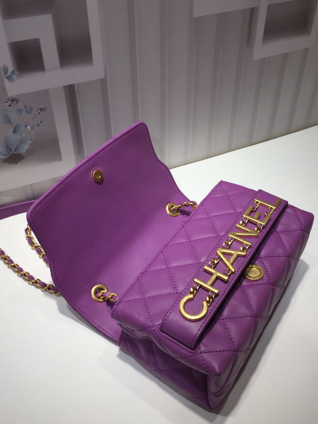 ChanelFront Logo Small Flap Bag Gold Hardware Purple For Women, Women’s Handbags, Shoulder Bags 8.2in/21cm AS1490