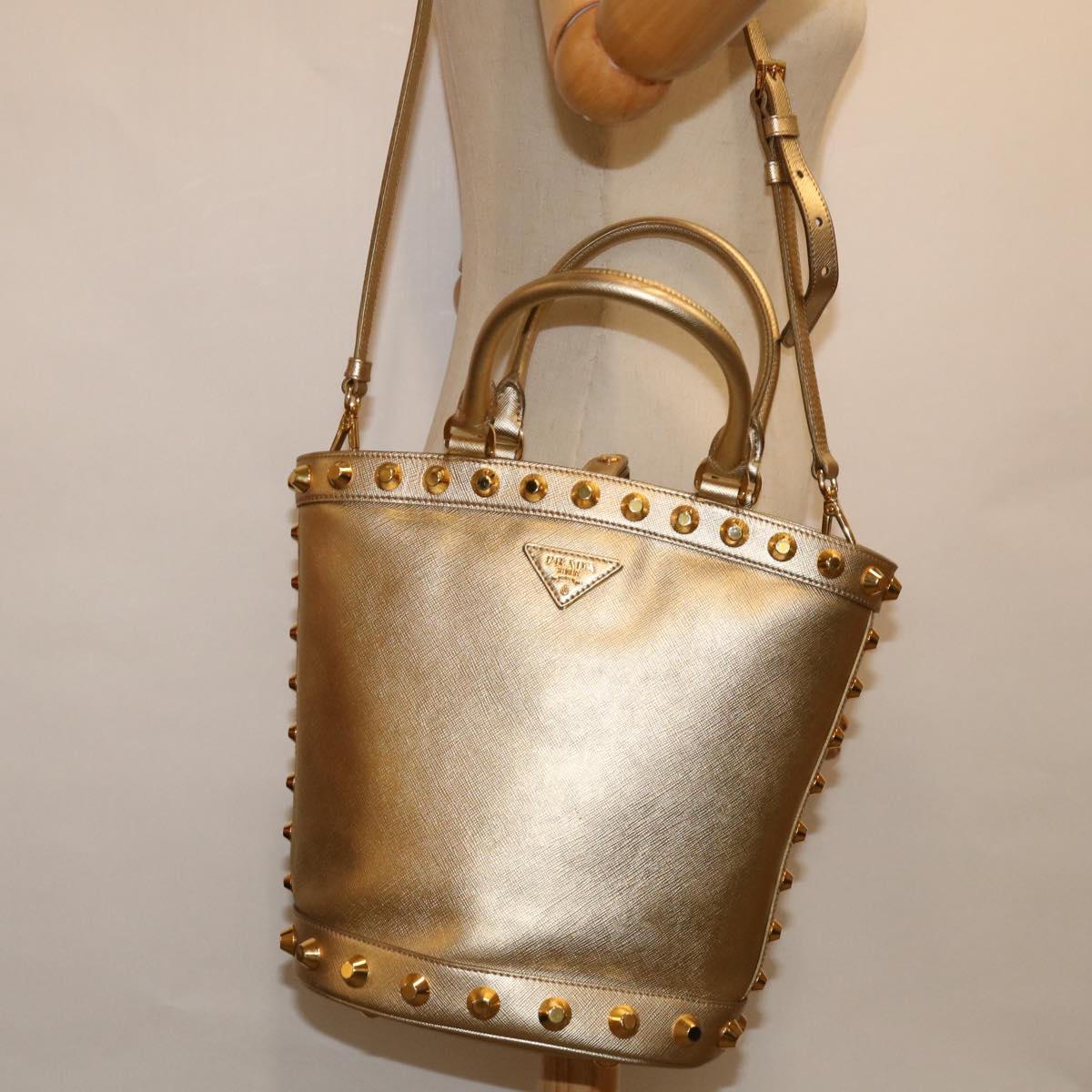 Prada Saffiano Gold Leather Handbag
