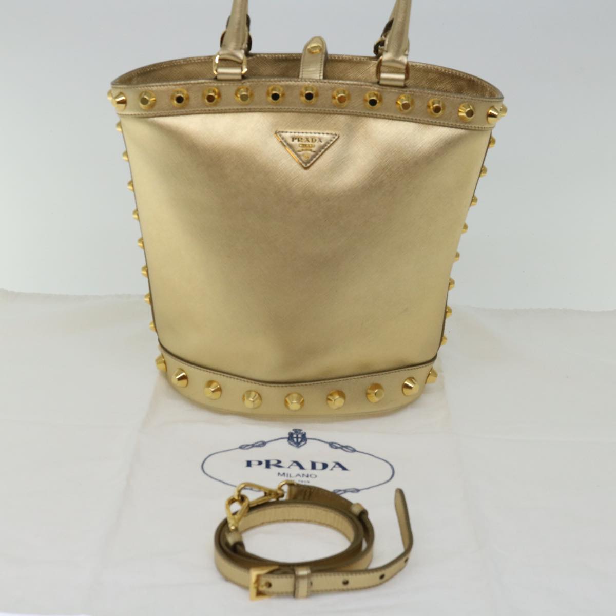 Prada Saffiano Gold Leather Handbag
