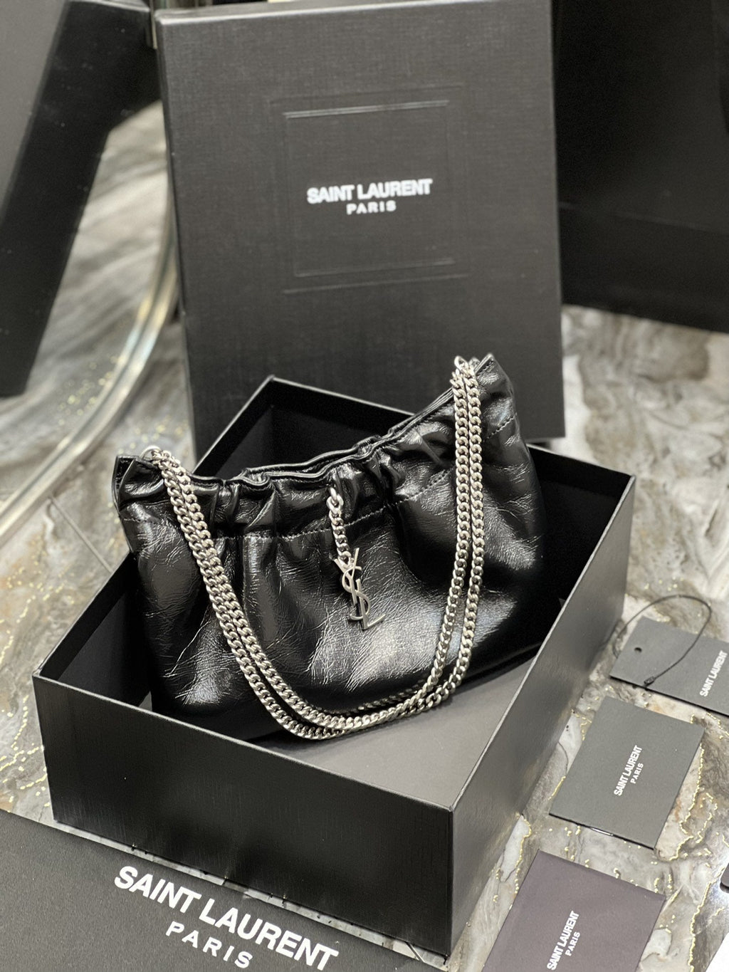 Top Quality Hobo Mini Bag Black With Silver Hardware For Women 9.4in/24cm YSl