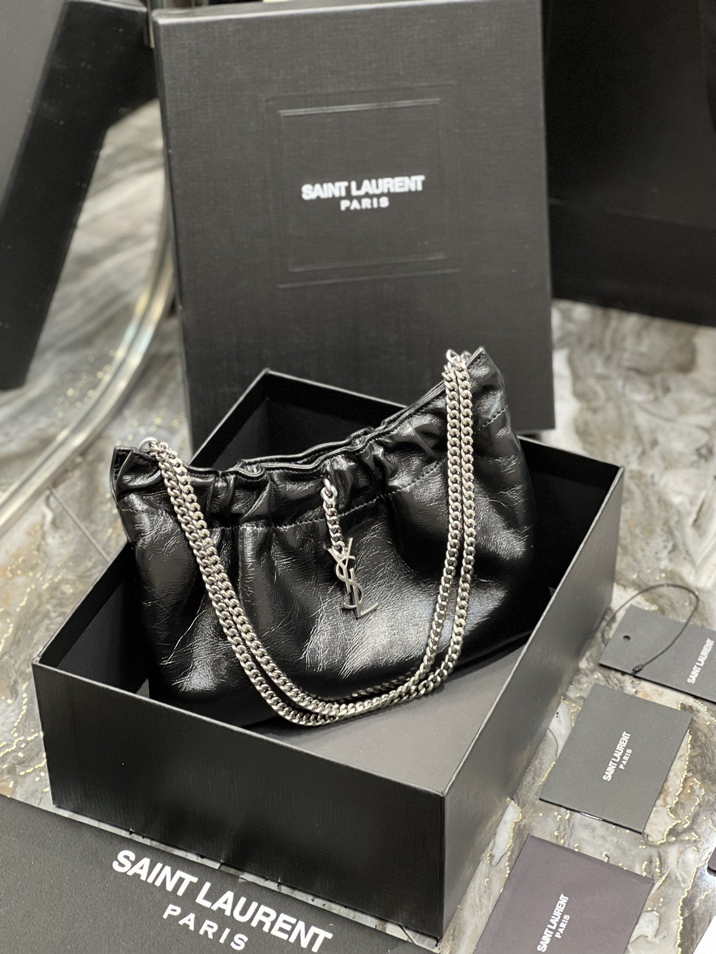 Top Quality Hobo Mini Bag Black With Silver Hardware For Women 9.4in/24cm YSl