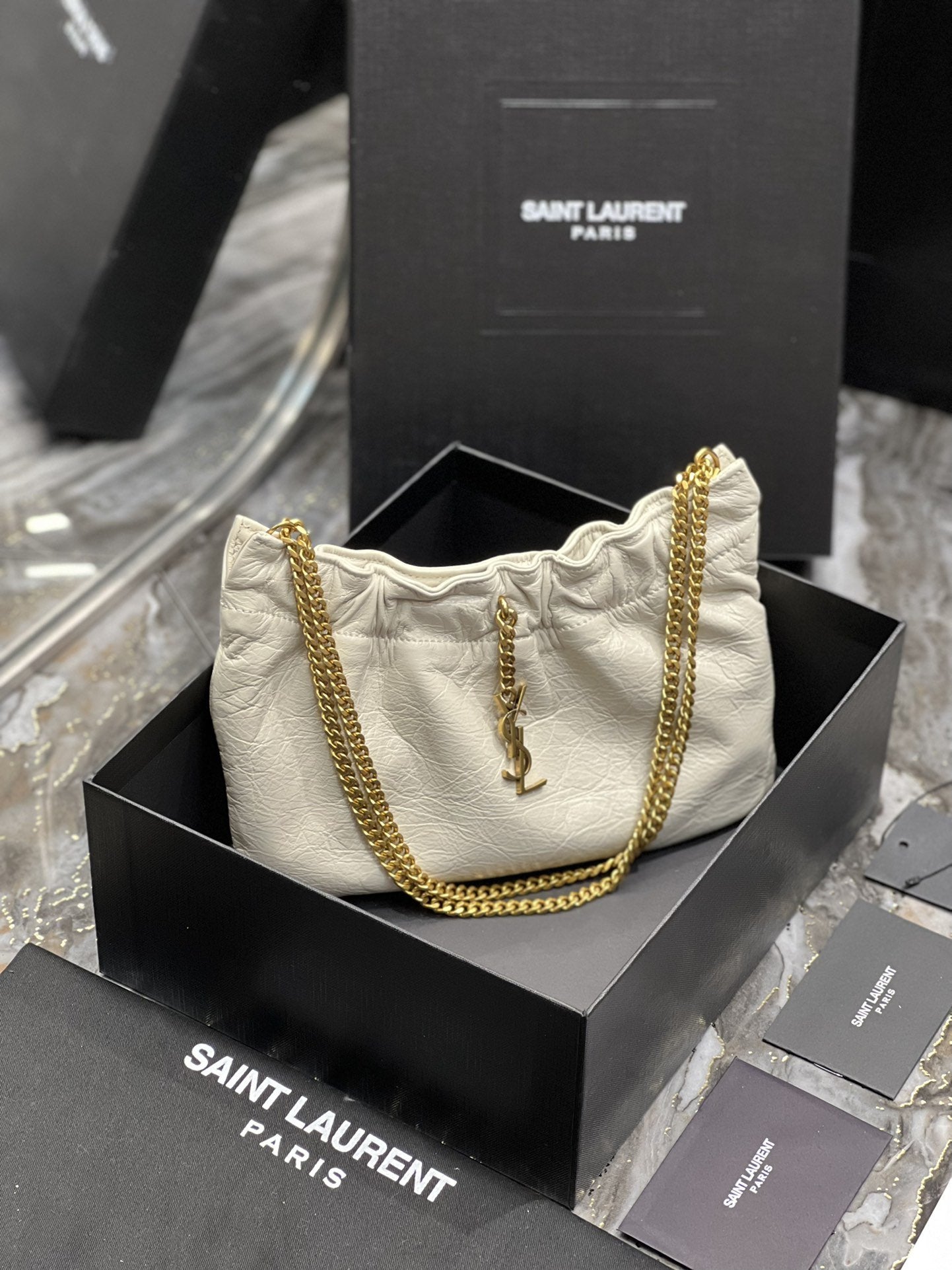 Top Quality Hobo Mini Bag White With Bronze Toned Hardware For Women 9.4in/24cm YSl