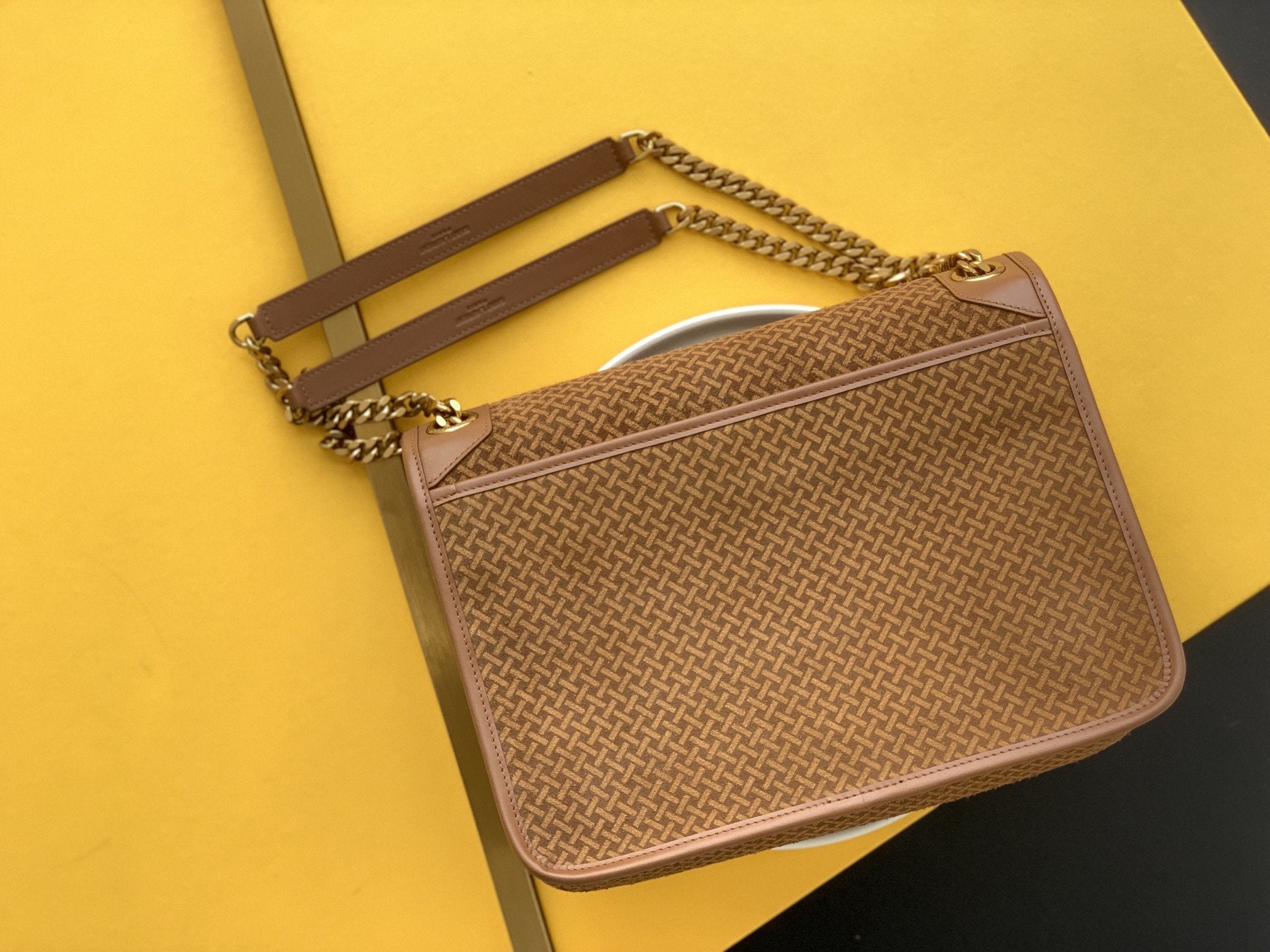 YSSL Niki Medium Chain Bag Brown In  Crinkled With Gold Toned Hardware For Women 11in/28cm YSL