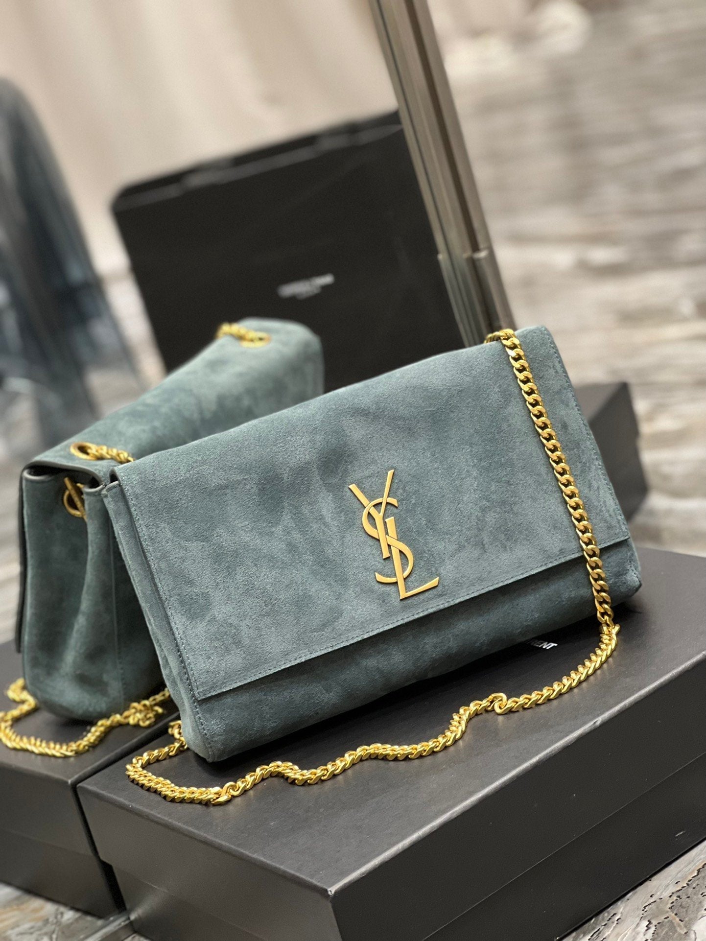 YSSL Kate Medium Reversible Chain Bag In Suede With Gold Hardware For Women 11in/29cm YSL